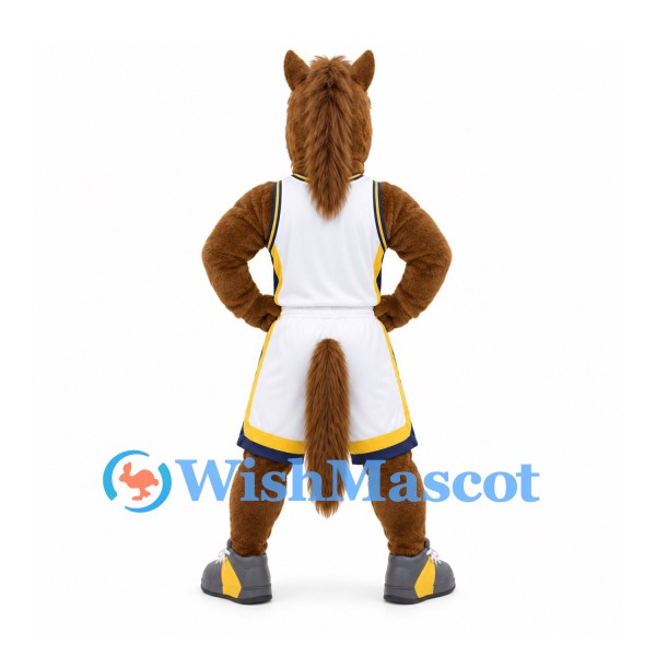 Horse Mascot Costume in Brown with White Basketball Uniform