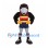Black Bird Mascot Costume with Burgundy and Gold Striped Sports Vest