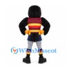 Black Bird Mascot Costume with Burgundy and Gold Striped Sports Vest