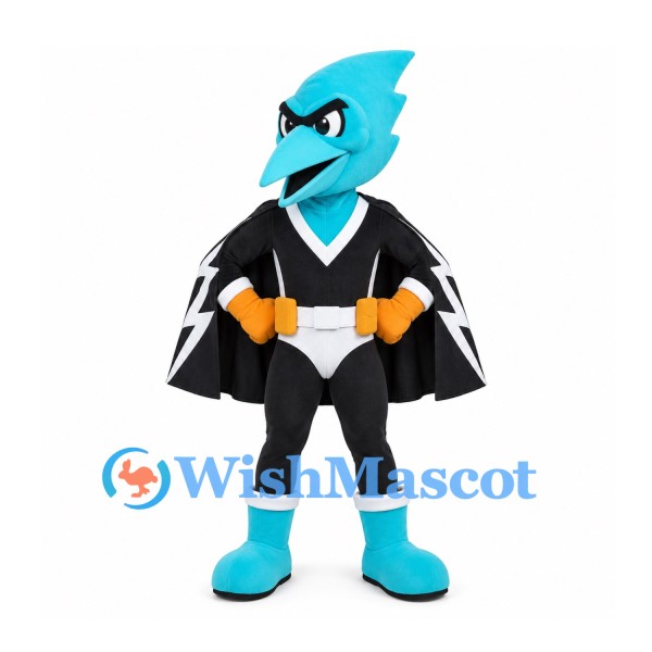 Thunderbird Mascot Costume in Teal with Black Lightning Cape