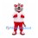 Lion Mascot Costume in Red with Gray Mane and Striped Baseball Shirt