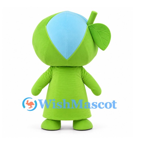 Leaf Character Mascot Costume in Lime Green with Blue Head Panel