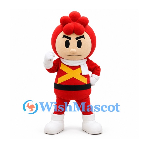 Berry Hero Mascot Costume in Red with Yellow Crossed Chest Bands