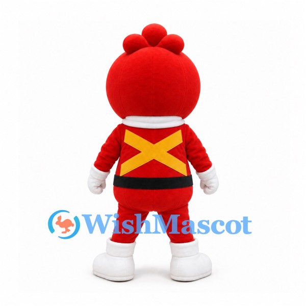 Berry Hero Mascot Costume in Red with Yellow Crossed Chest Bands