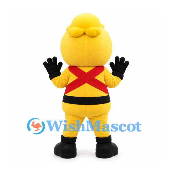 Fruit Hero Mascot Costume in Yellow with Red Crossed Chest Bands