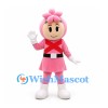 Flower Hero Mascot Costume in Pink with Red Crossed Chest Bands