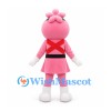 Flower Hero Mascot Costume in Pink with Red Crossed Chest Bands