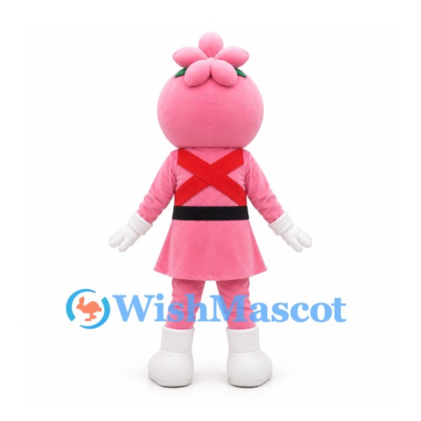 Flower Hero Mascot Costume in Pink with Red Crossed Chest Bands