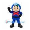 Flower Hero Mascot Costume in Blue with Red Crossed Chest Bands