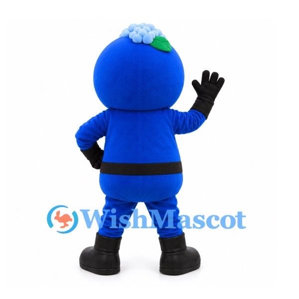 Flower Hero Mascot Costume in Blue with Red Crossed Chest Bands