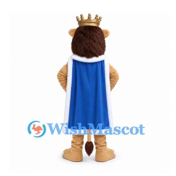 Lion King Mascot Costume with Gold Crown and Blue Cape