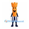 Castle Tower Mascot Costume in Orange with Navy Striped Shorts