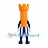 Castle Tower Mascot Costume in Orange with Navy Striped Shorts
