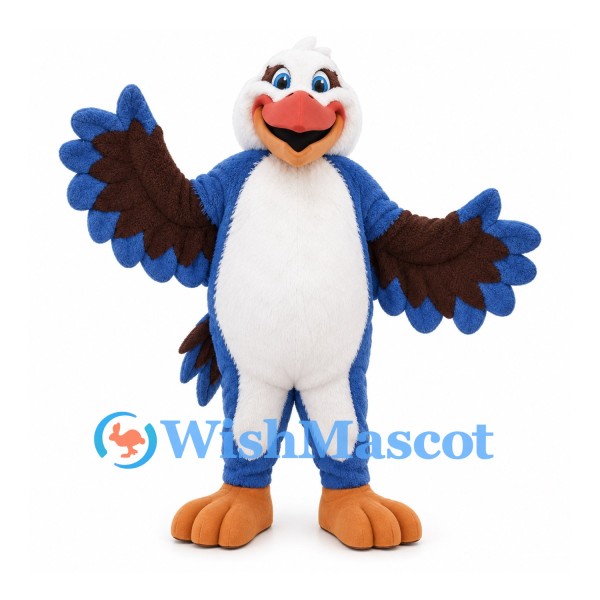 Eagle Mascot Costume in Blue and White with Brown Wing Feathers