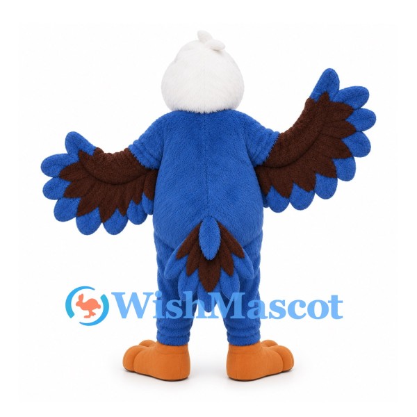 Eagle Mascot Costume in Blue and White with Brown Wing Feathers