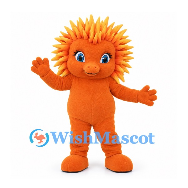 Sun Mascot Costume in Orange with Spiked Yellow Rays