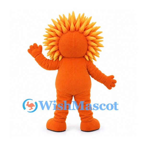 Sun Mascot Costume in Orange with Spiked Yellow Rays