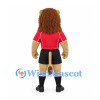 Lion Mascot Costume with Red Shirt and Black Soccer Shorts