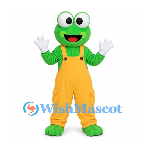 Frog Mascot Costume in Green with Yellow Overalls
