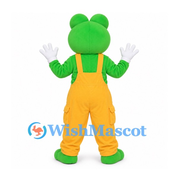 Frog Mascot Costume in Green with Yellow Overalls
