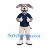 Dog Mascot Costume in Gray with Navy Shirt and Beige Shorts
