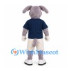 Dog Mascot Costume in Gray with Navy Shirt and Beige Shorts