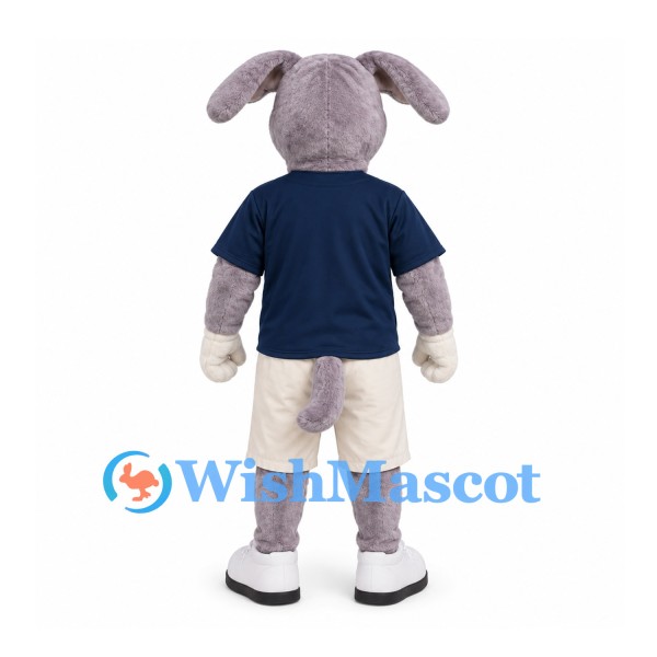 Dog Mascot Costume in Gray with Navy Shirt and Beige Shorts