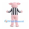Pig Mascot Costume in Pink with Black and White Striped Shirt