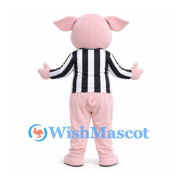 Pig Mascot Costume in Pink with Black and White Striped Shirt