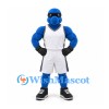 Blue Bird Mascot Costume with Black Visor and White Basketball Uniform