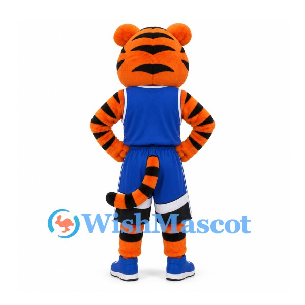 Tiger Mascot Costume with Blue Basketball Uniform