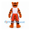 Tiger Mascot Costume with White Vest and Orange Basketball Shorts