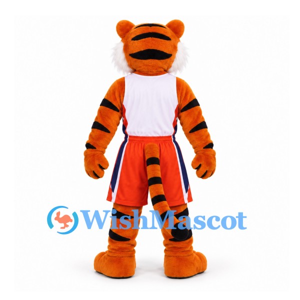 Tiger Mascot Costume with White Vest and Orange Basketball Shorts
