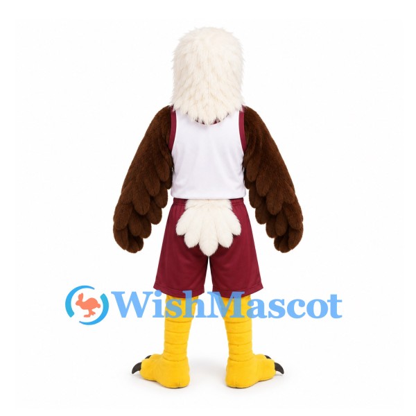Eagle Mascot Costume with White Vest and Burgundy Basketball Shorts