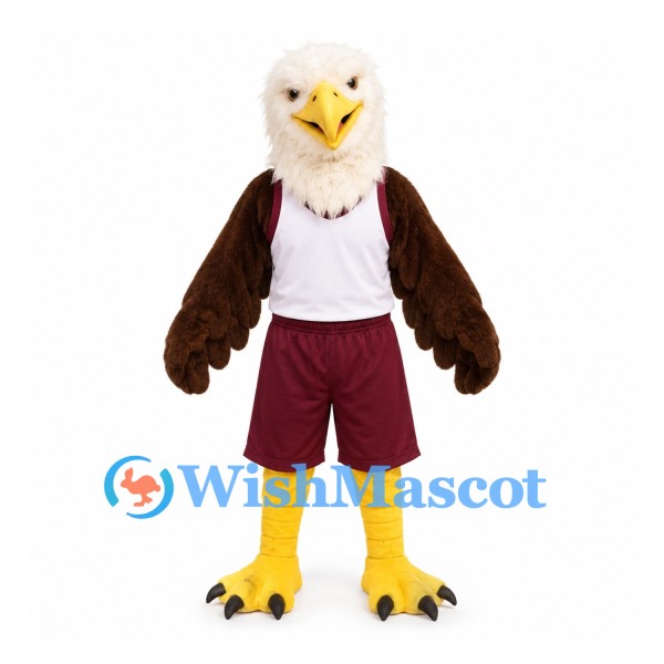 Eagle Mascot Costume with White Vest and Burgundy Basketball Shorts