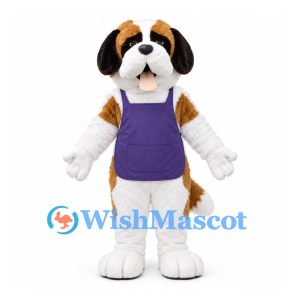 Saint Bernard Dog Mascot Costume with Purple Apron