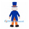 Gentleman Mascot Costume with Blue Top Hat and Orange Waistcoat