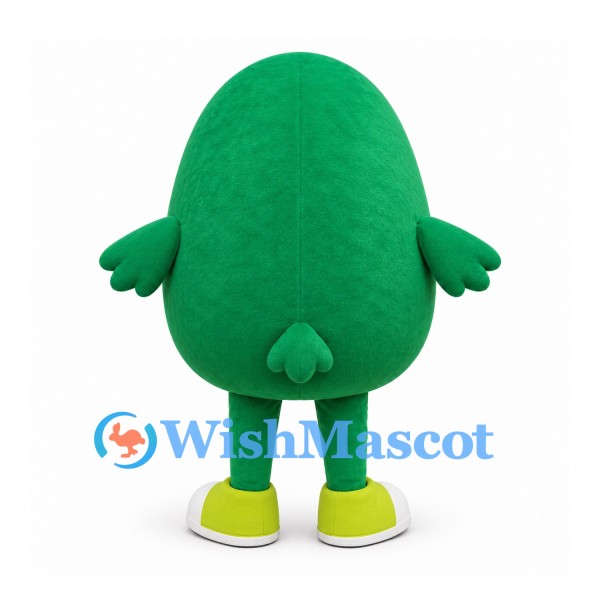 Round Green Bird Mascot Costume with White Belly and Yellow Beak