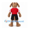 Dog Mascot Costume in Tan with Red Shirt and Black Shorts