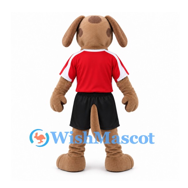 Dog Mascot Costume in Tan with Red Shirt and Black Shorts