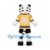White Tiger Mascot Costume with Yellow Sports Shirt and Black Shorts