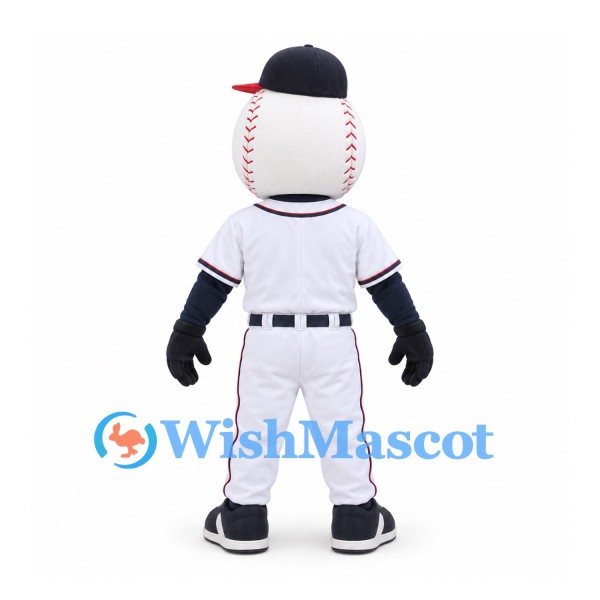 Baseball Mascot Costume with Navy Cap and White Pinstriped Uniform