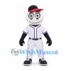 Baseball Mascot Costume with Navy Cap and White Pinstriped Uniform