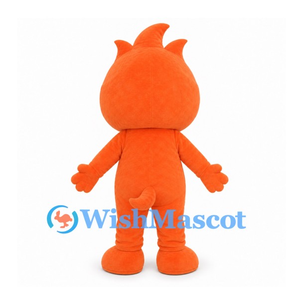 Fire Sprite Mascot Costume in Orange with Flame Shaped Head