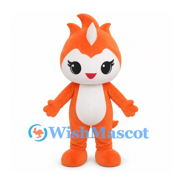 Fire Sprite Mascot Costume in Orange with Flame Shaped Head