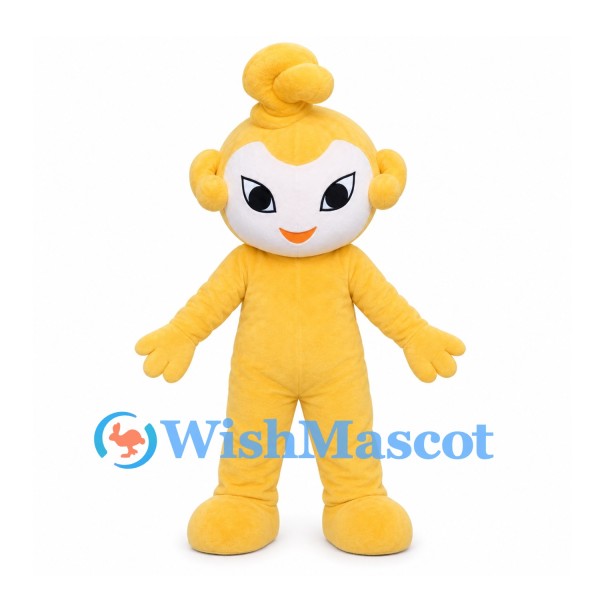 Golden Monkey Mascot Costume with White Face and Curled Head Tuft
