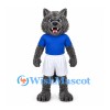 Wolf Mascot Costume in Gray with Blue Shirt and White Shorts