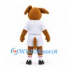 Dog Mascot Costume in Brown with White Sports Uniform and Red Chevron