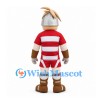 Warrior Mascot Costume with Silver Helmet and Red Striped Sports Uniform