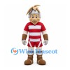 Warrior Mascot Costume with Silver Helmet and Red Striped Sports Uniform